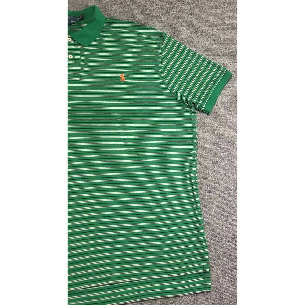 POLO RALPH LAUREN GREEN W/WHITE BLUE STRIPES ORANGE PONY POLO SHIRT SZ XX-LARGE - Picture 3 of 12